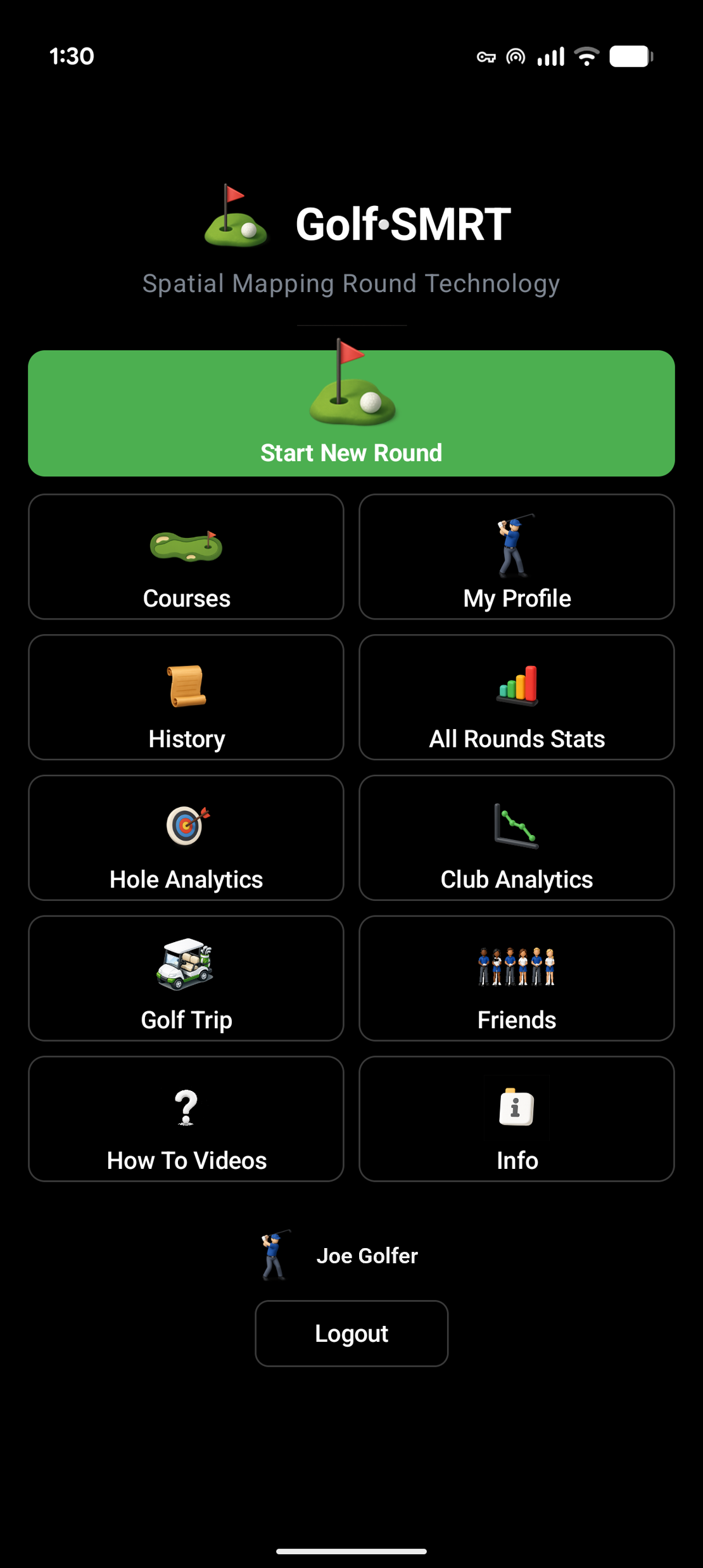GolfSMRT Home Screen